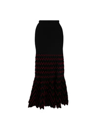 Jupe longue ajustée en laine - Noir & Rouge