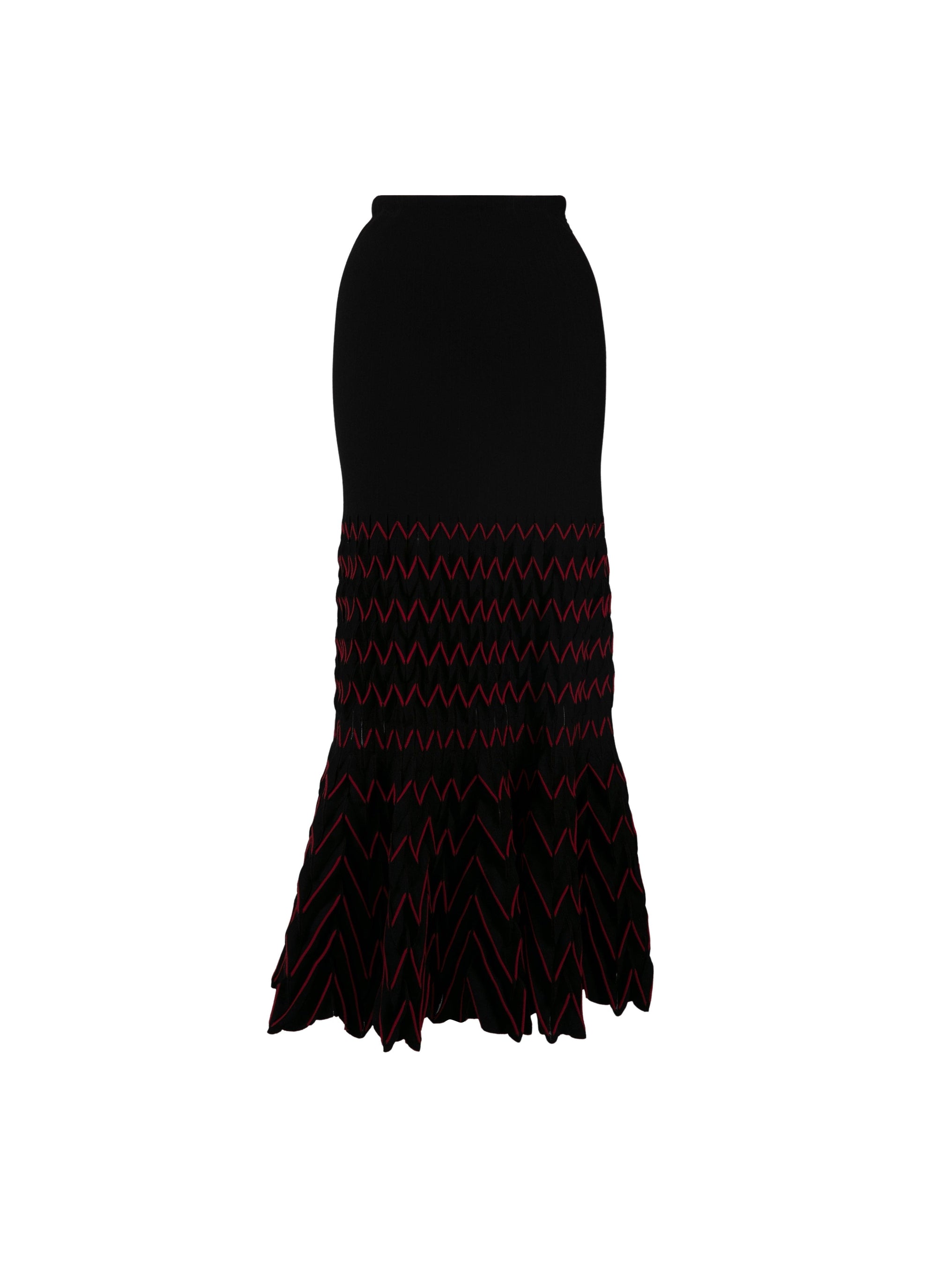 Jupe longue ajustée en laine - Noir & Rouge