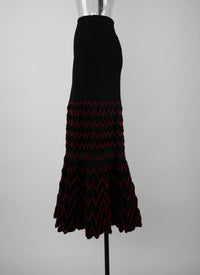 Jupe longue ajustée en laine - Noir & Rouge