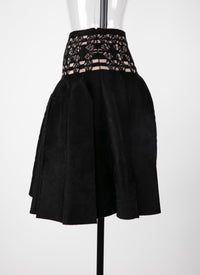 Short skirt with contrast waistband - Black & Nude