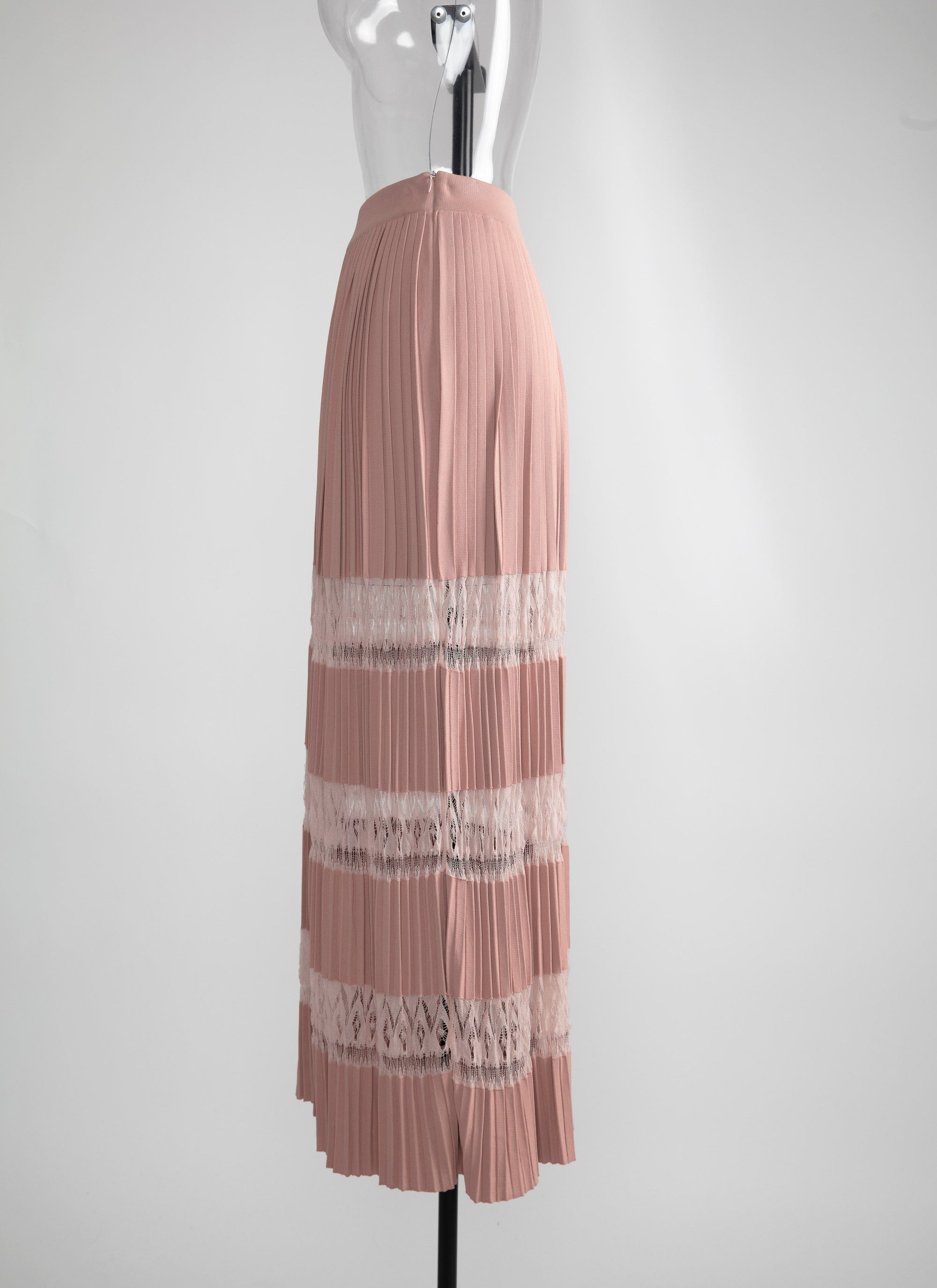 Long skirt with mesh pleats - Flesh Pink