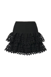 Short skirt with openwork ruffles - Black intense