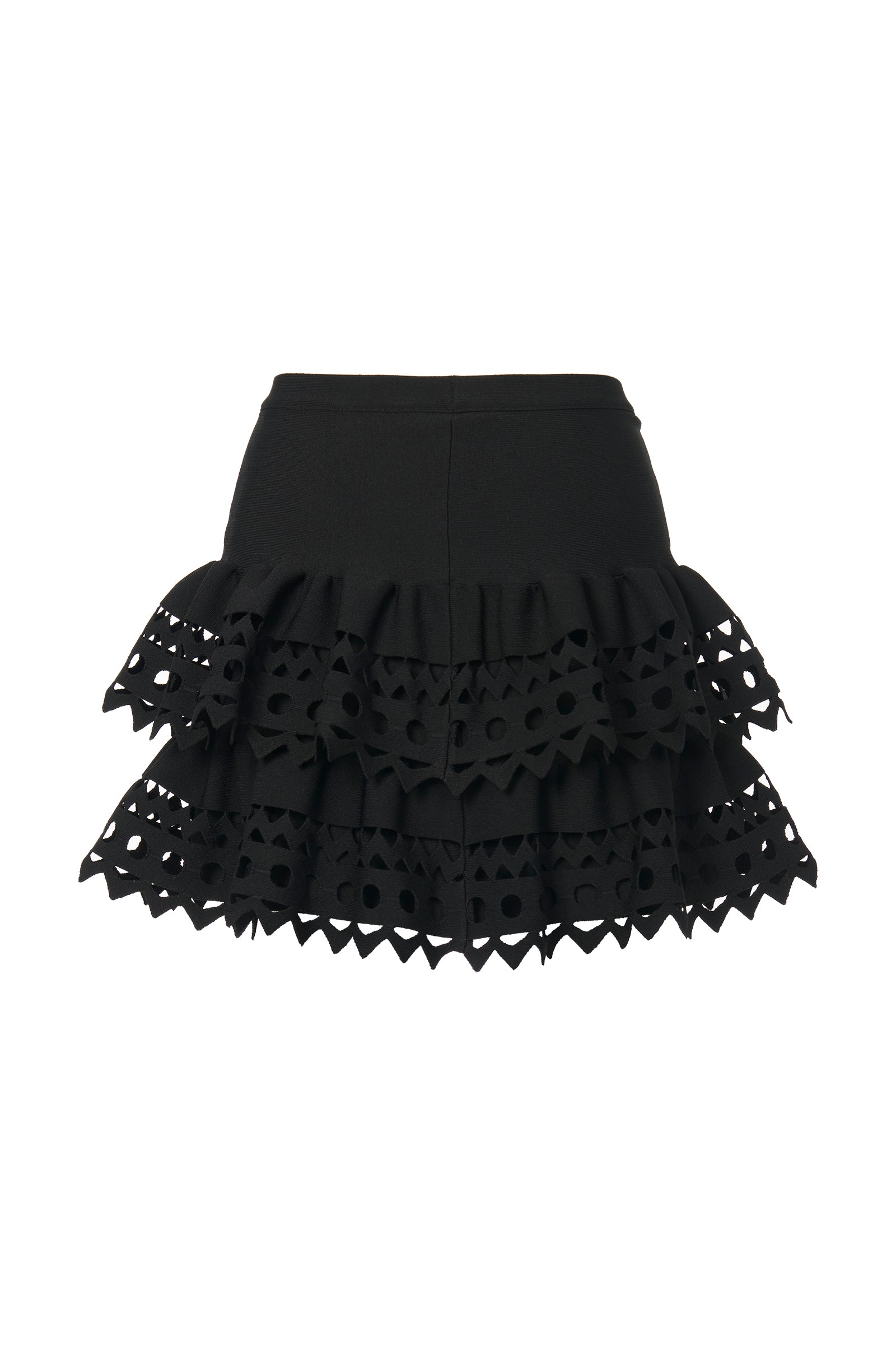 Short skirt with openwork ruffles - Black intense