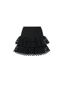 Short skirt with openwork ruffles - Black intense