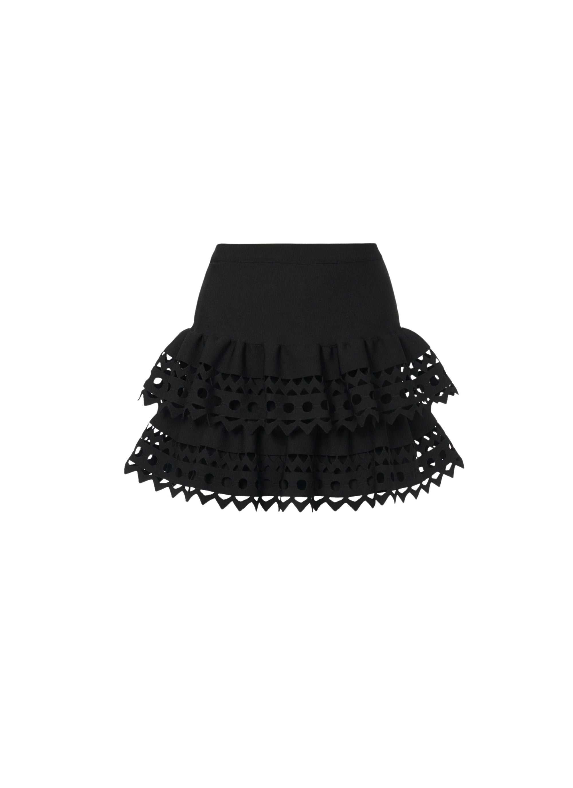 Short skirt with openwork ruffles - Black intense