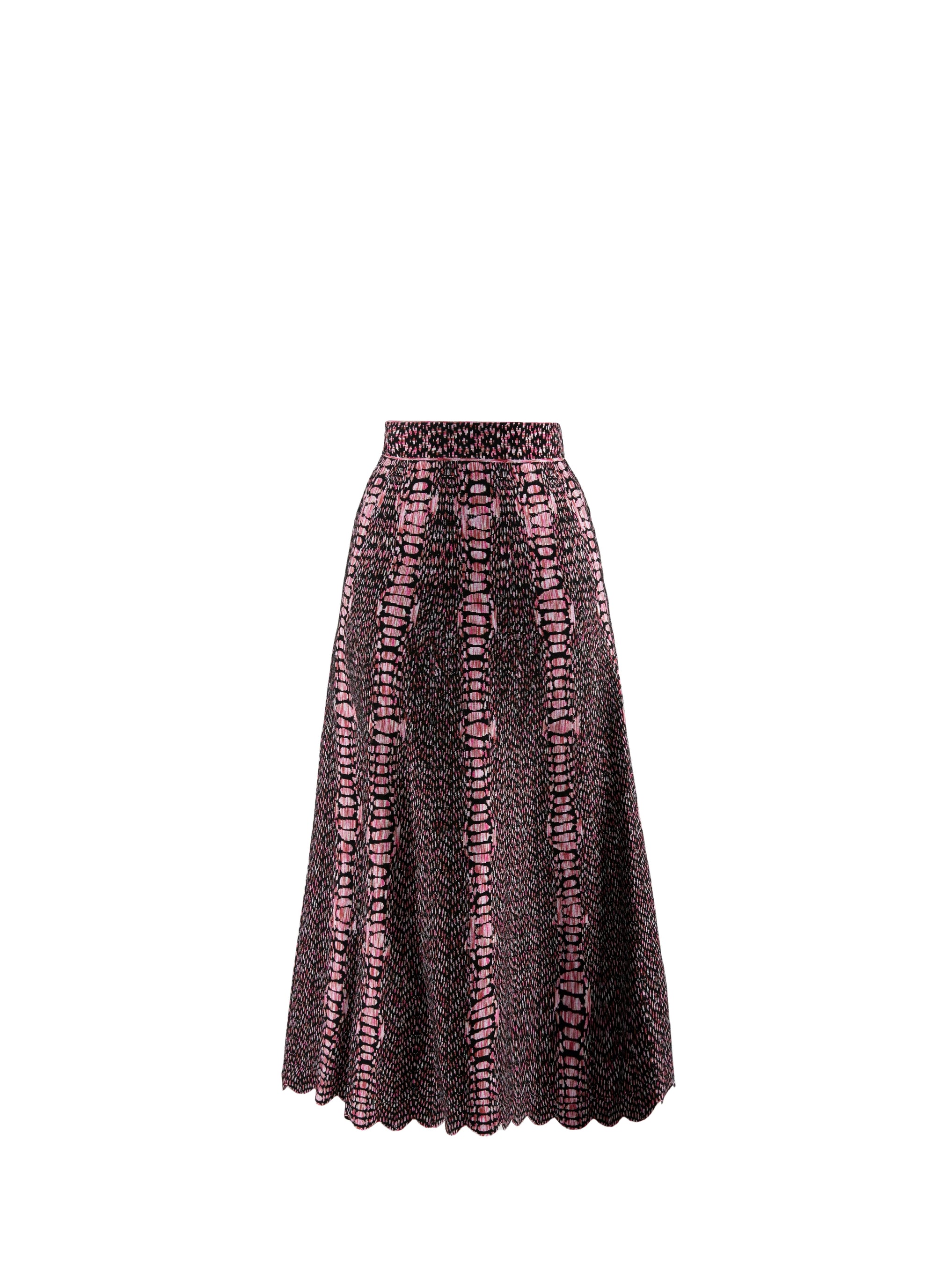 Long flared skirt in contrasting print - Black & Pink