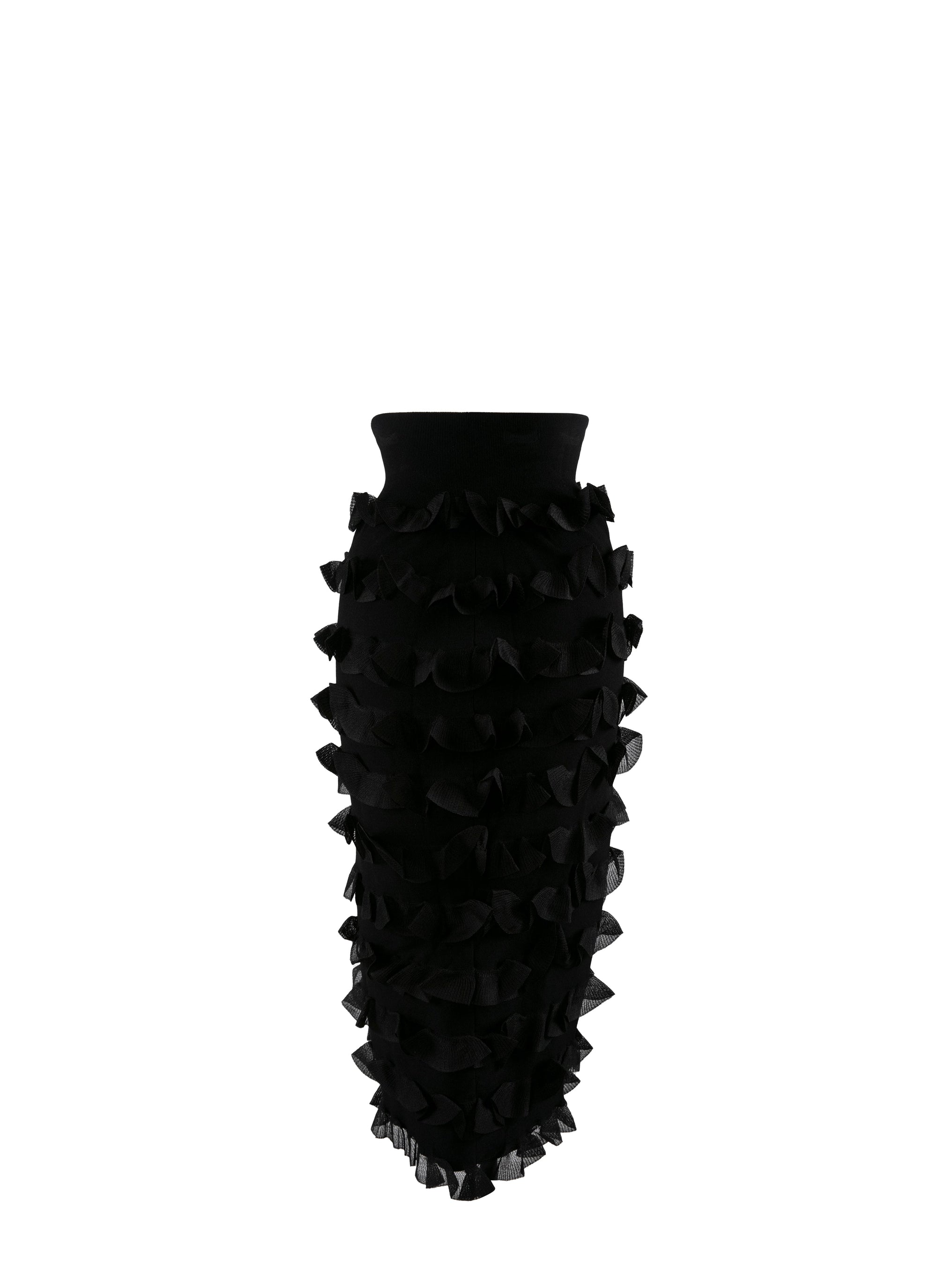 Jupe droite à volants zip en soie mélangée - Noir Alaïa