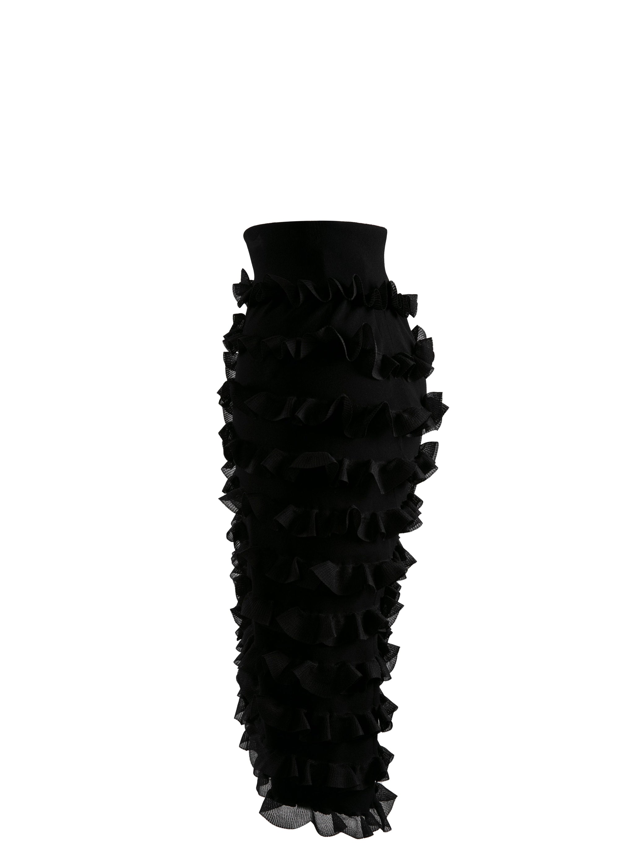 Jupe droite à volants zip en soie mélangée - Noir Alaïa
