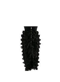 Jupe droite à volants zip en soie mélangée - Noir Alaïa