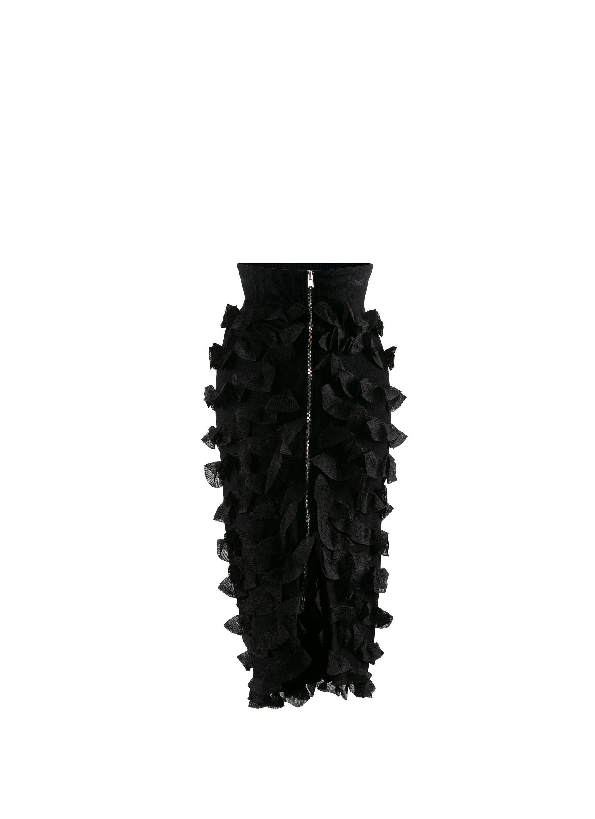 Jupe droite à volants zip en soie mélangée - Noir Alaïa