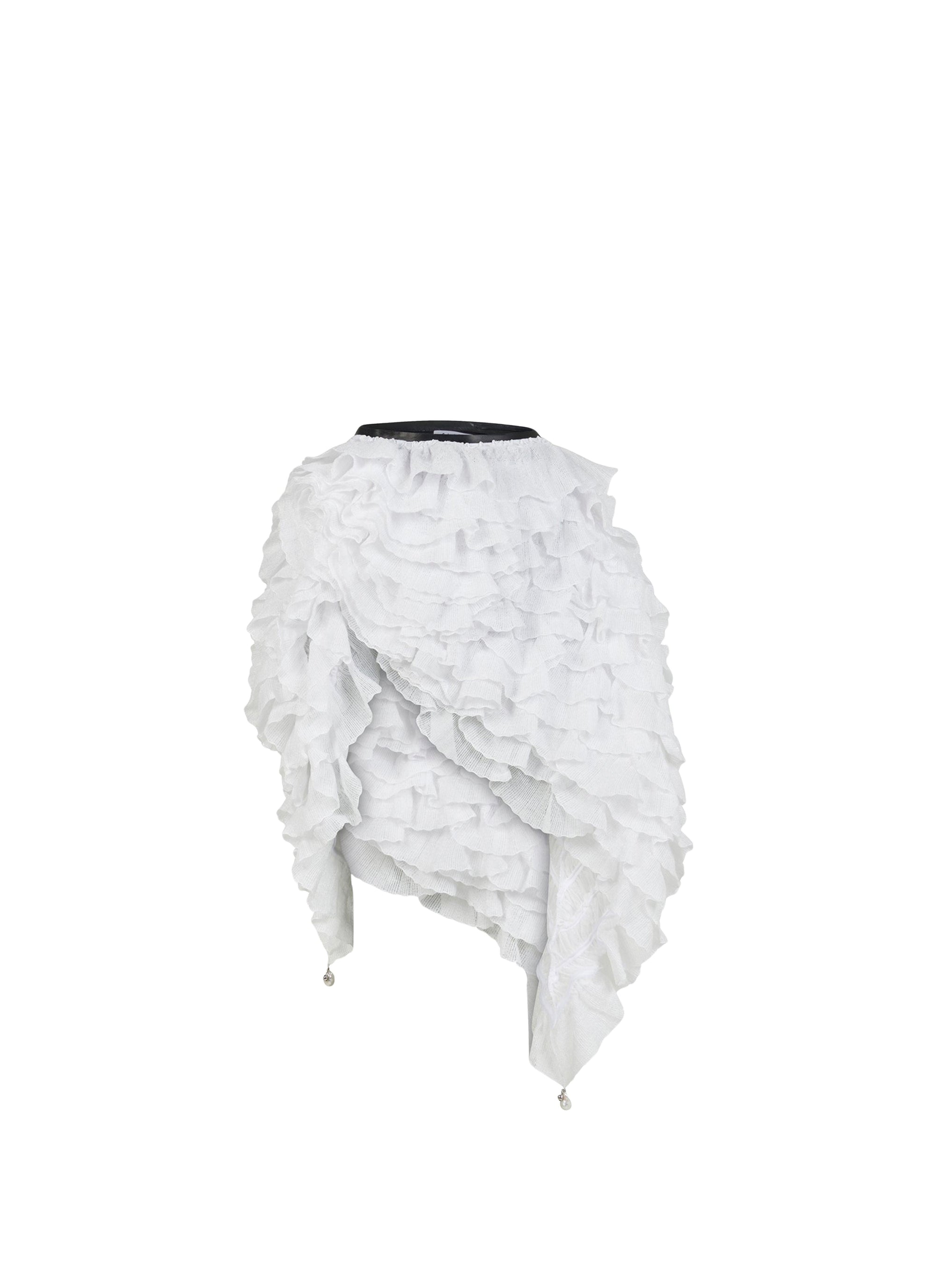 Flared skirt with ruffles - Optic White
