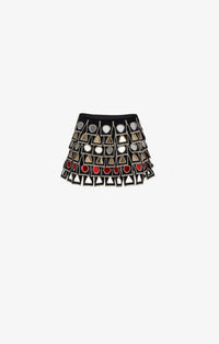 Flared skirt with perforated wool circle - Black & White