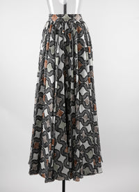 Long silk print skirt - Ivory & Black