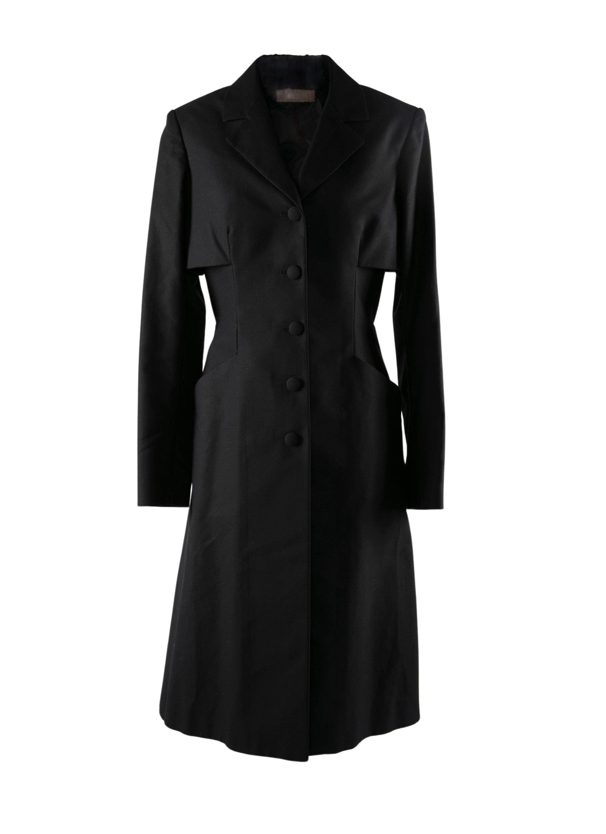 Long fitted coat with pleated detail - Black intense