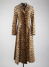 Long fitted coat in animal print - Light Beige