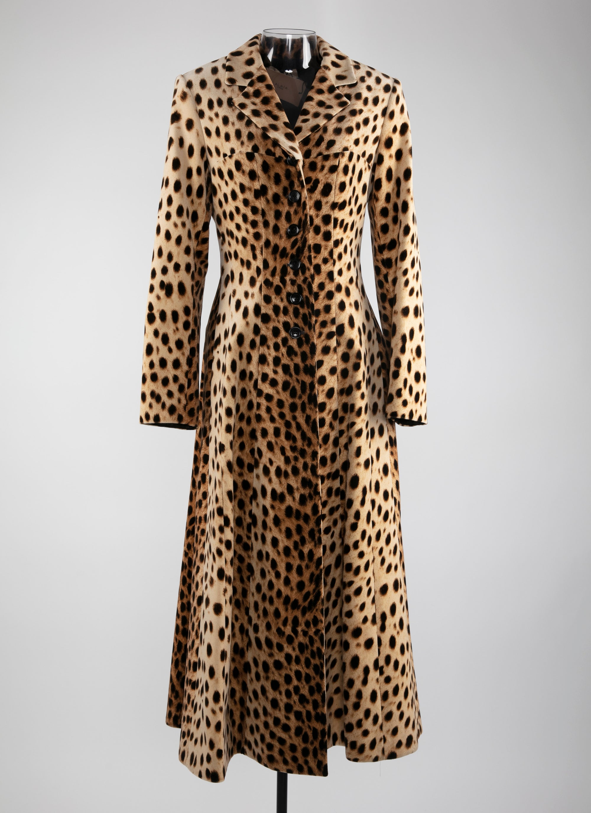 Long fitted coat in animal print - Light Beige