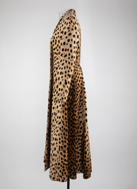 Long fitted coat in animal print - Light Beige