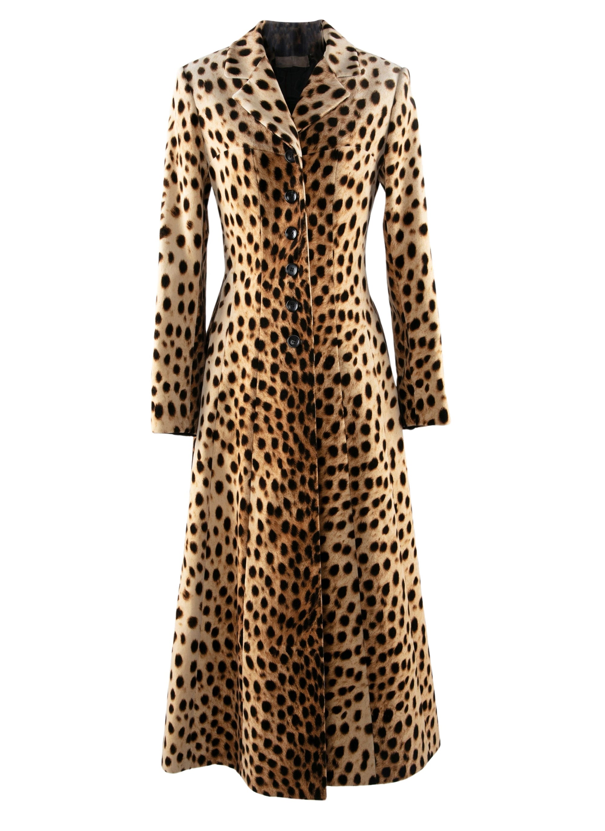 Long fitted coat in animal print - Light Beige