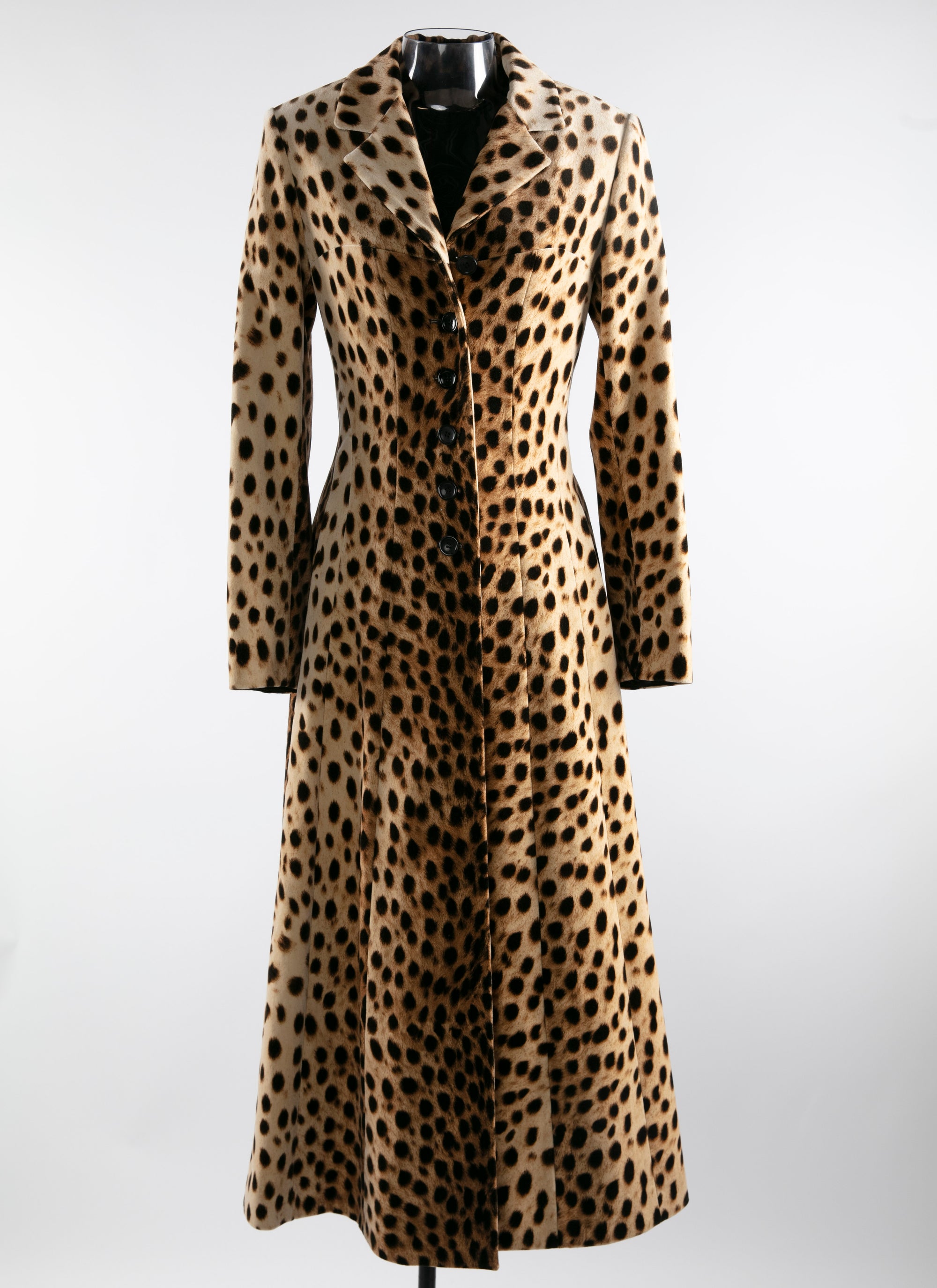 Long fitted coat in animal print - Light Beige