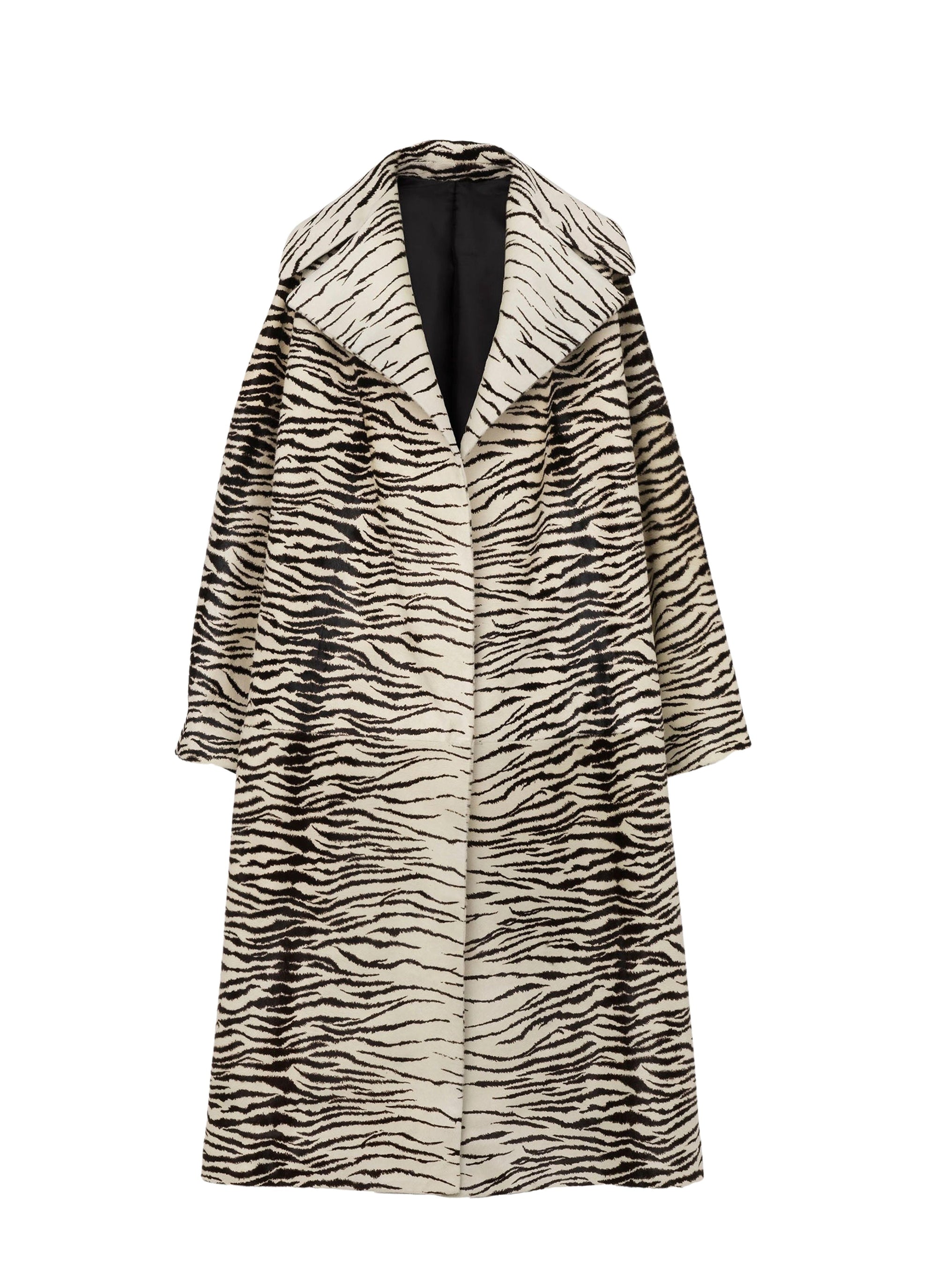 Manteau 3D à rayures en cuir - Blanc & Noir