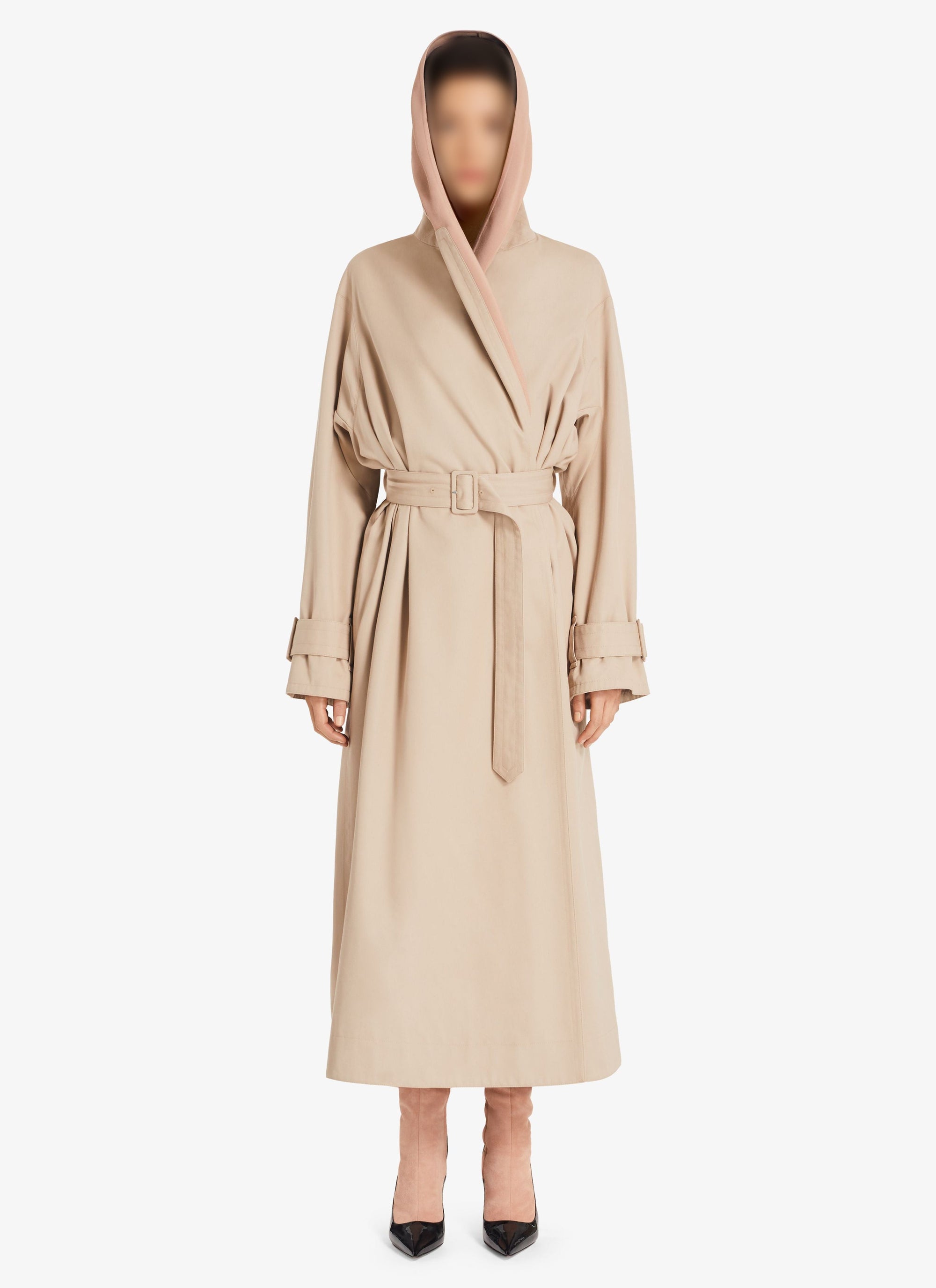 Trench-coat long à capuche - Beige Clair
