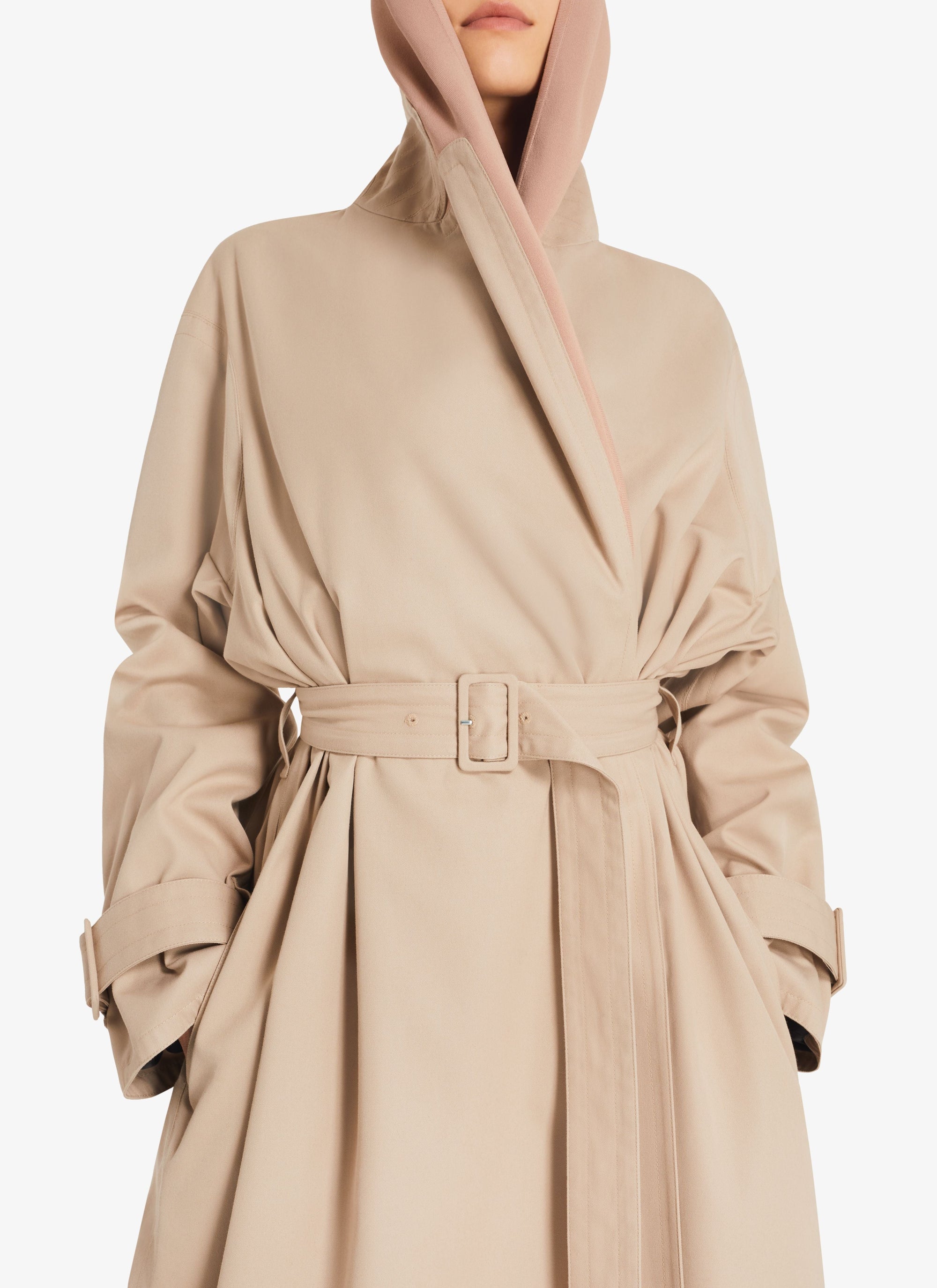 Trench-coat long à capuche - Beige Clair