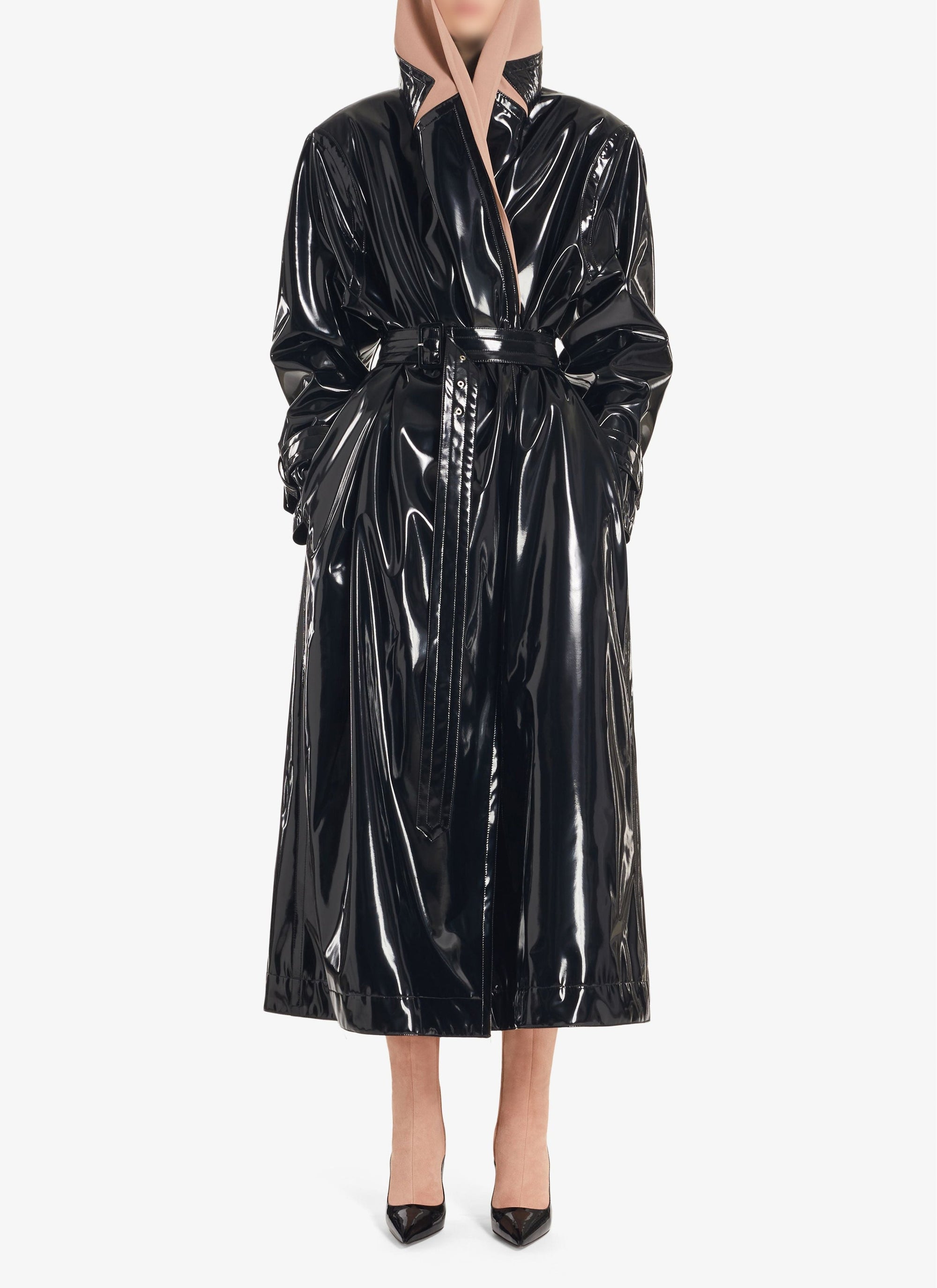 Trench-coat à capuche en vinyle - Noir Alaïa