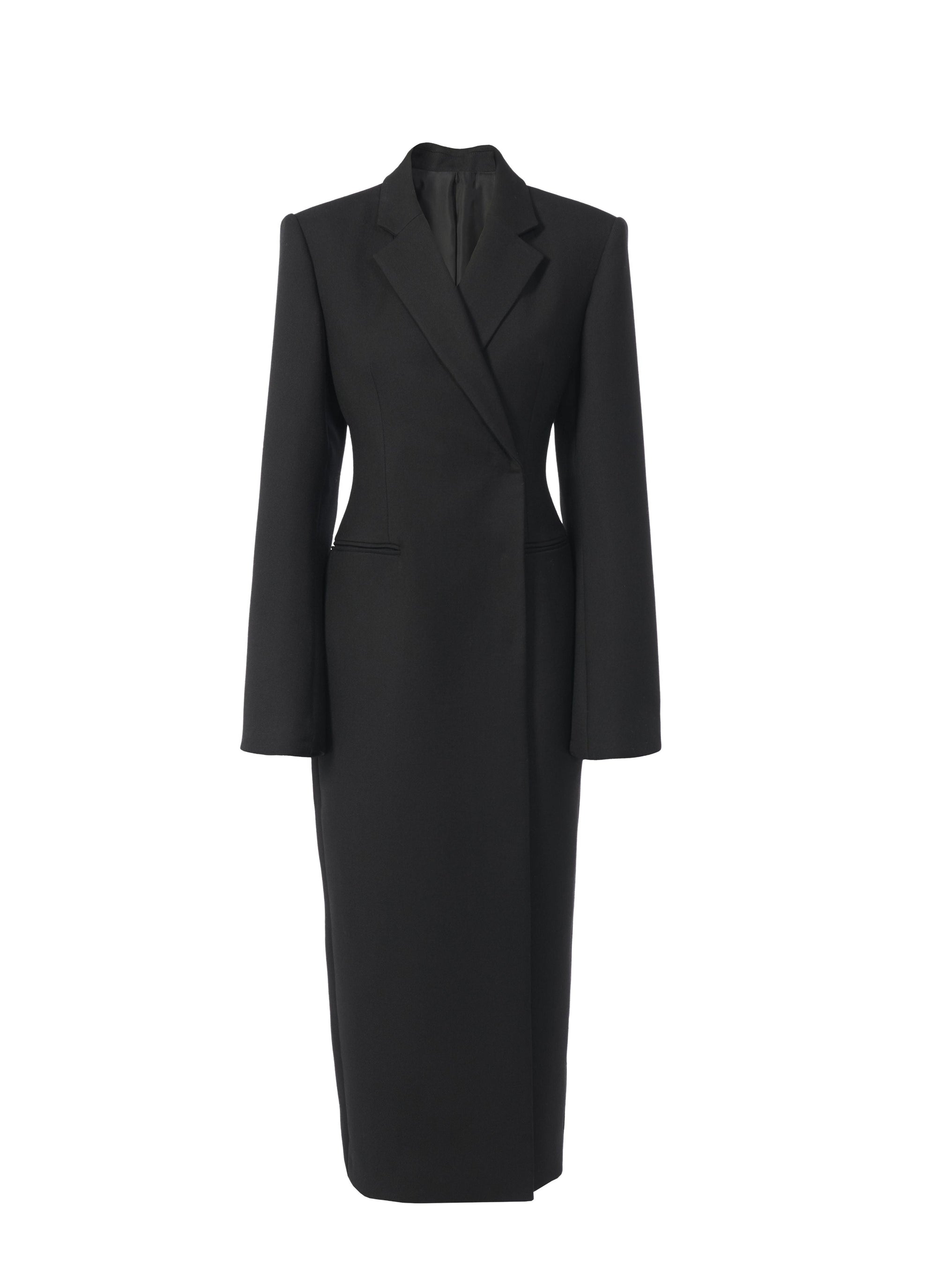 Manteau blazer très long en laine - Noir Alaïa