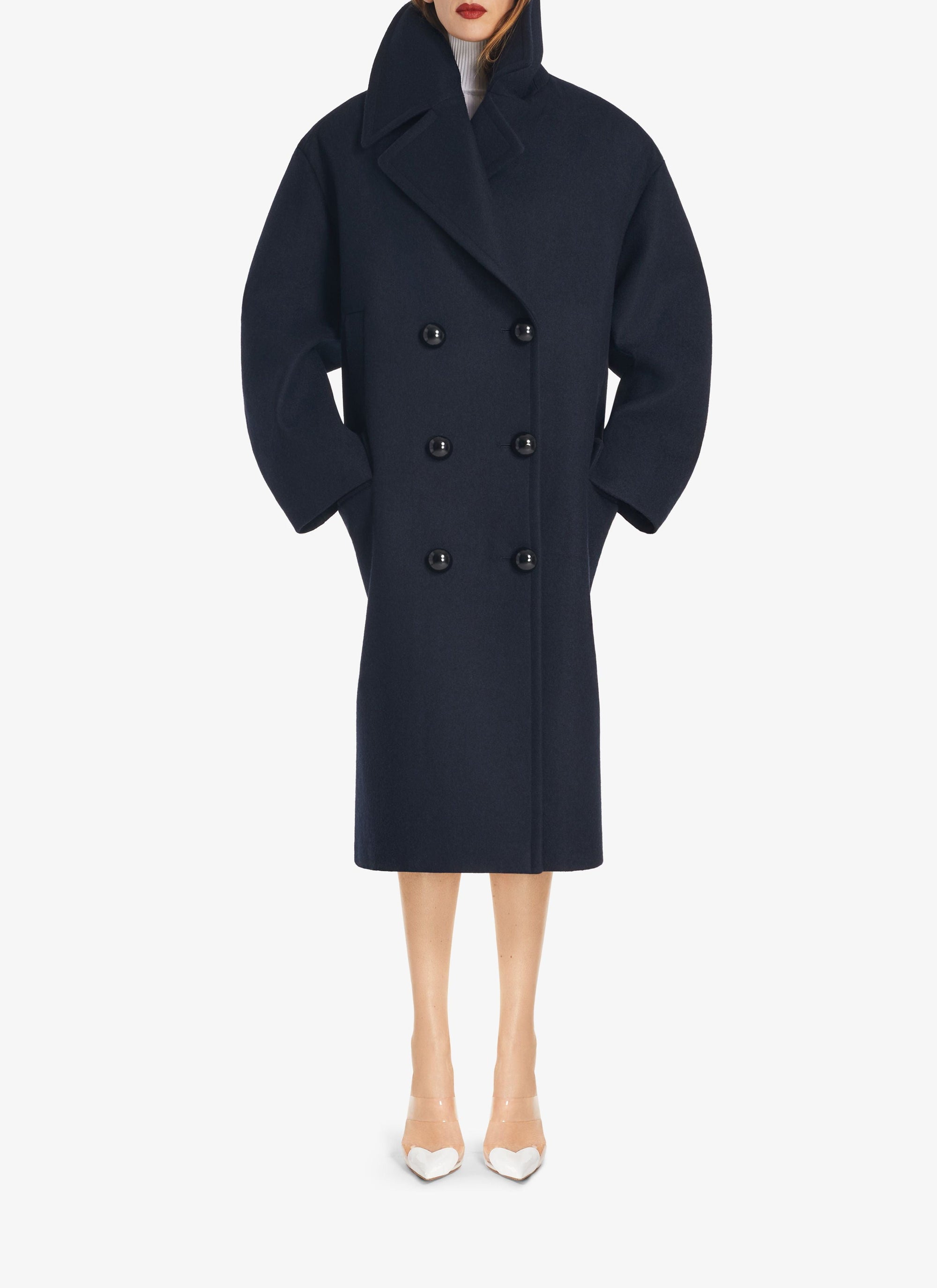 Loose wool pea jacket - Navy