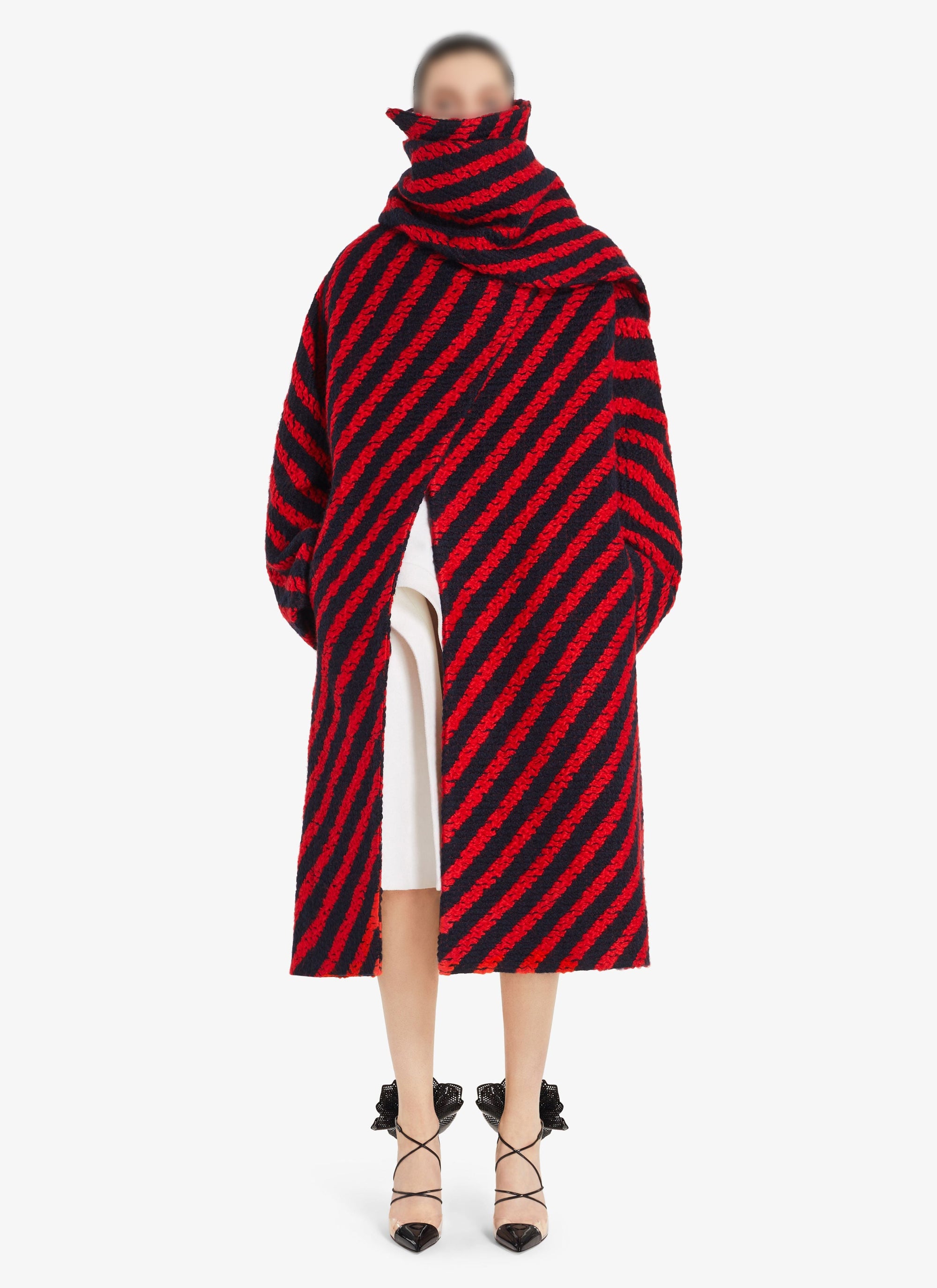 Manteau avec écharpe en laine - Marine & Rouge