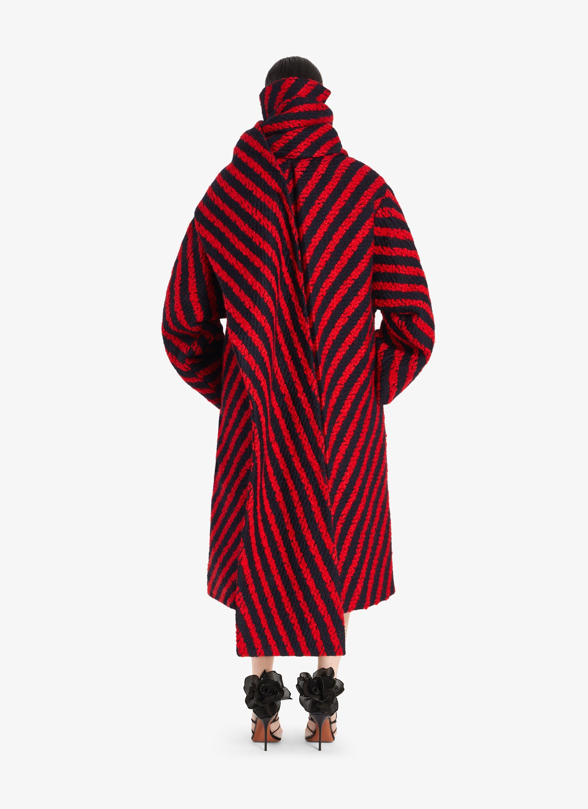 Manteau avec écharpe en laine - Marine & Rouge