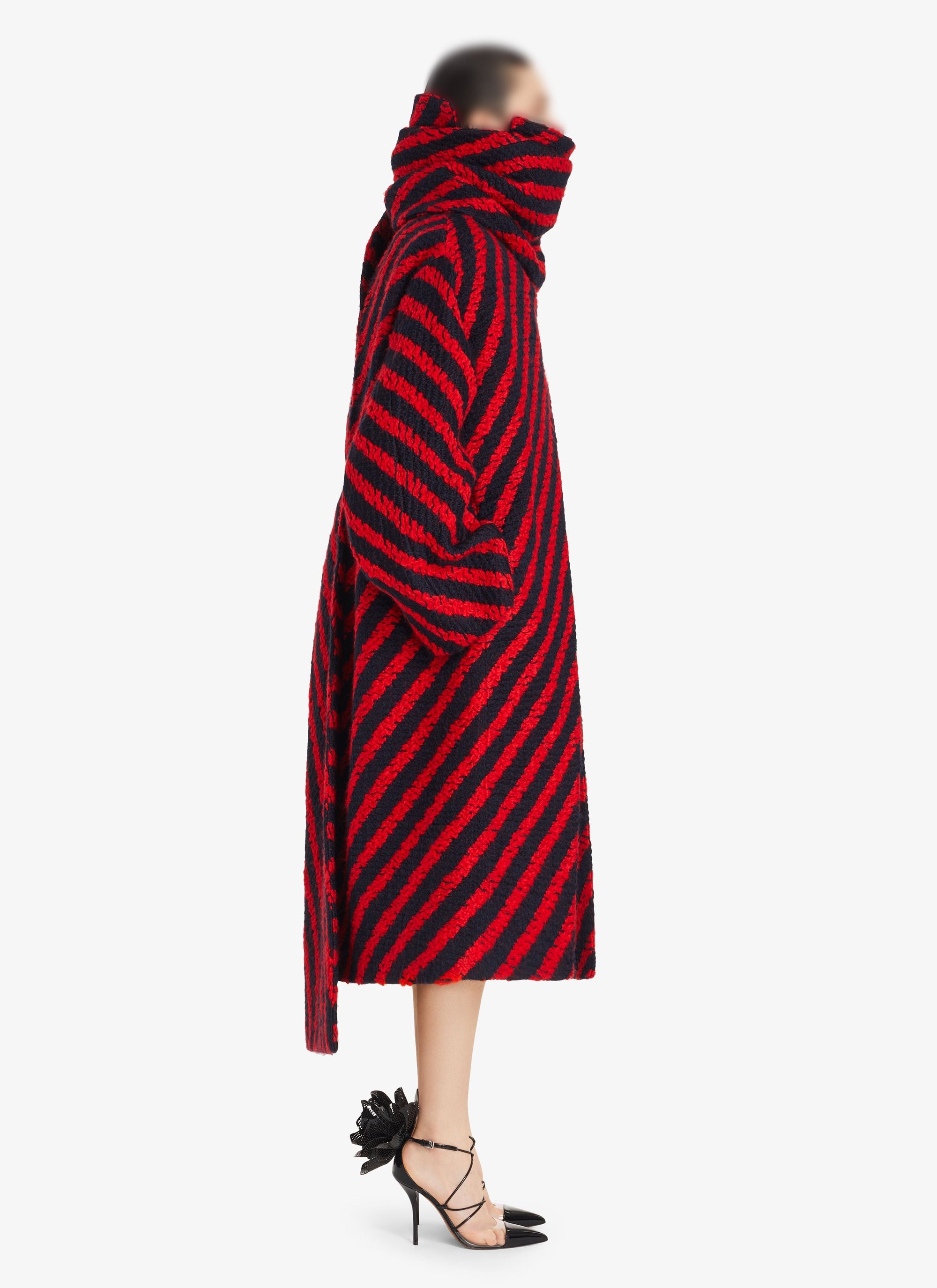 Manteau avec écharpe en laine - Marine & Rouge