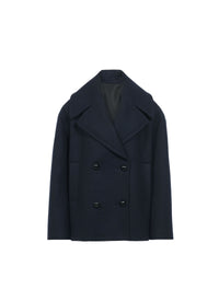 Caban court oversize en laine - Marine