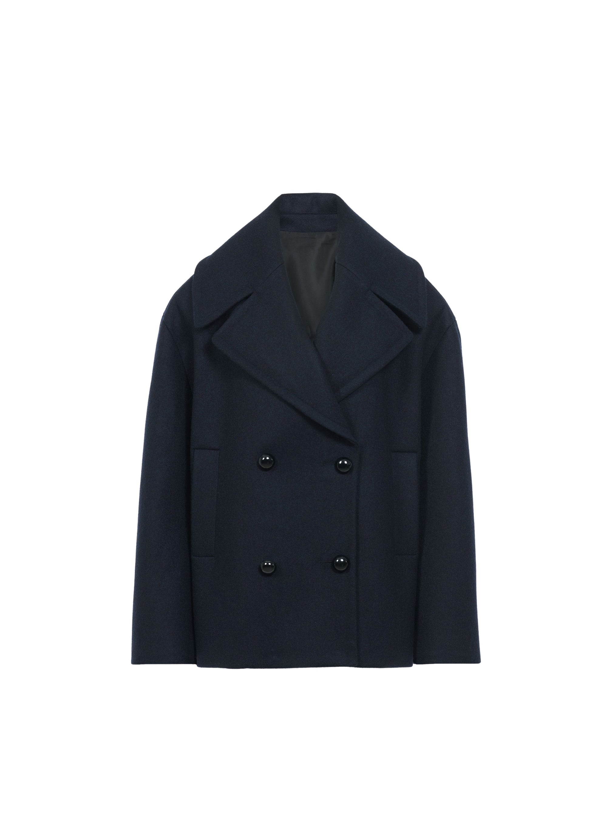 Caban court oversize en laine - Marine