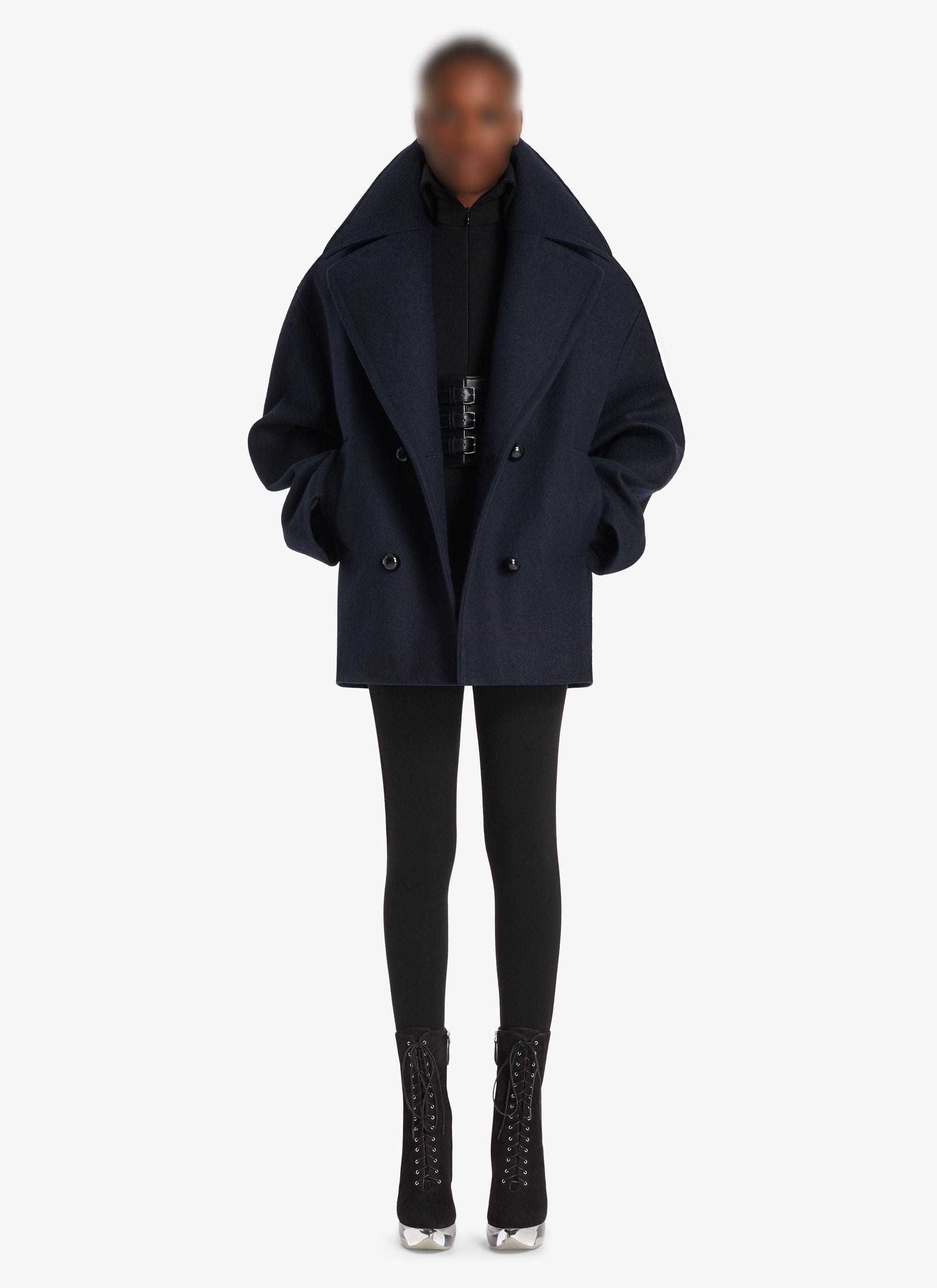 Caban court oversize en laine - Marine