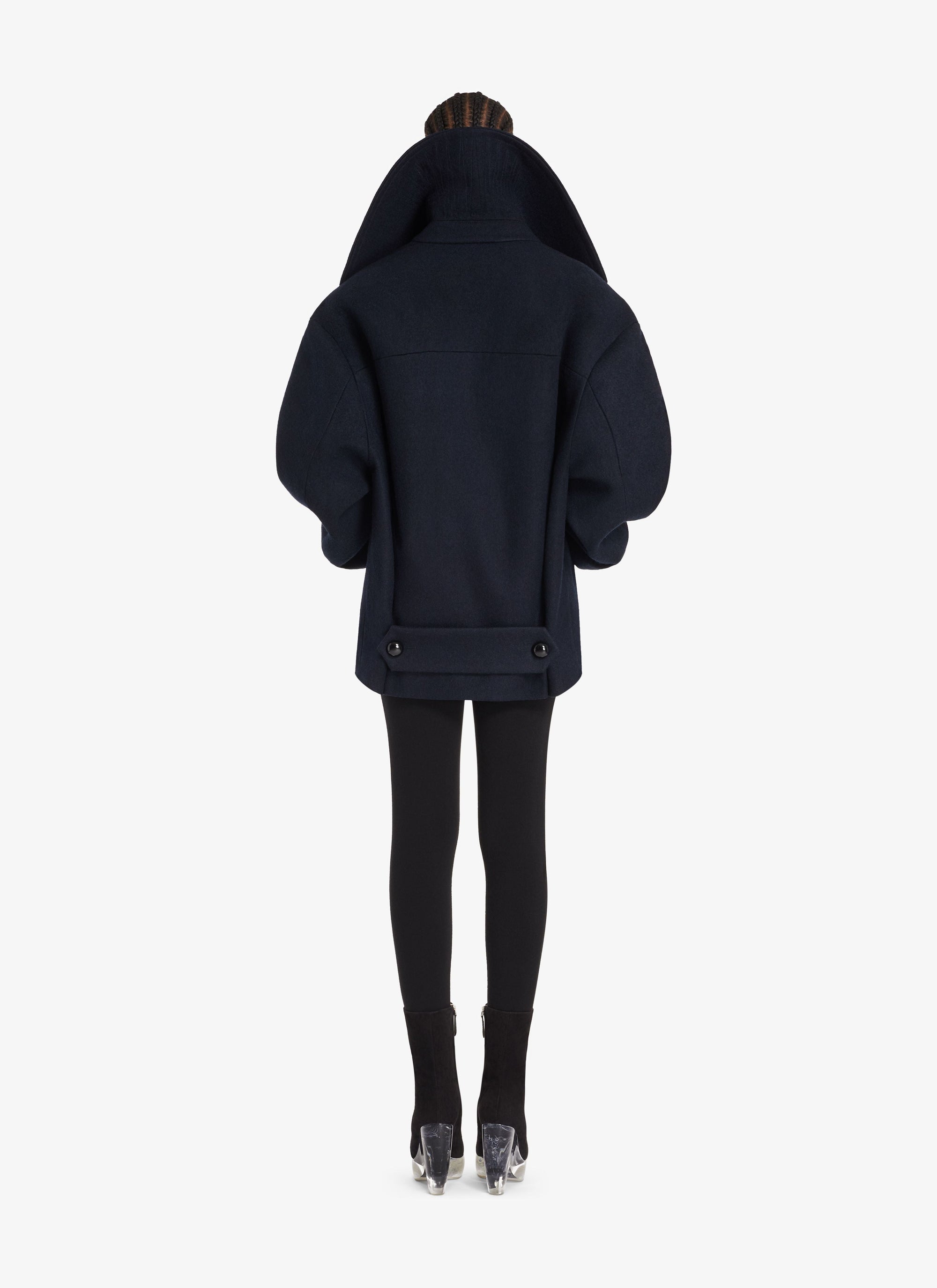 Caban court oversize en laine - Marine