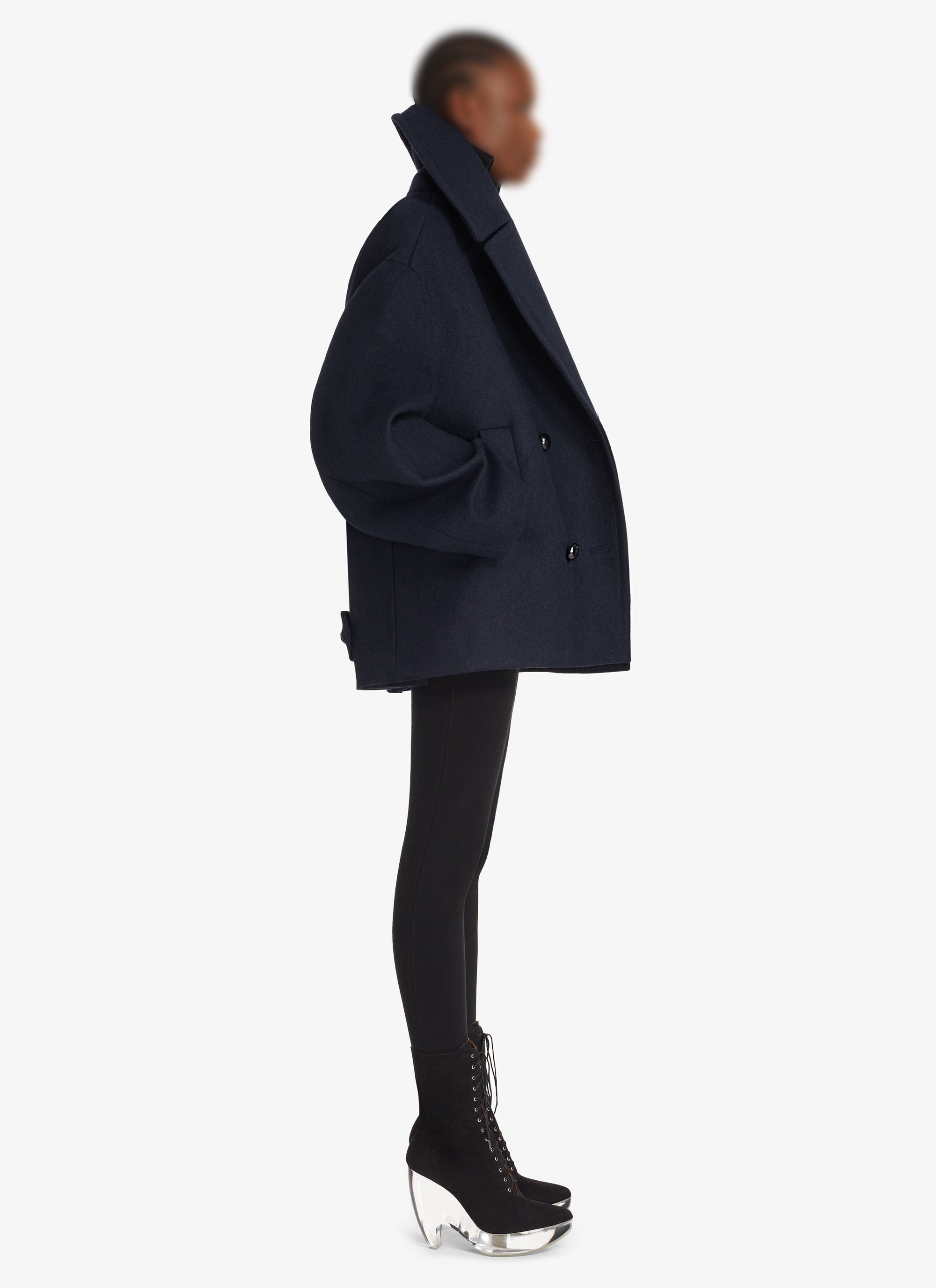 Caban court oversize en laine - Marine