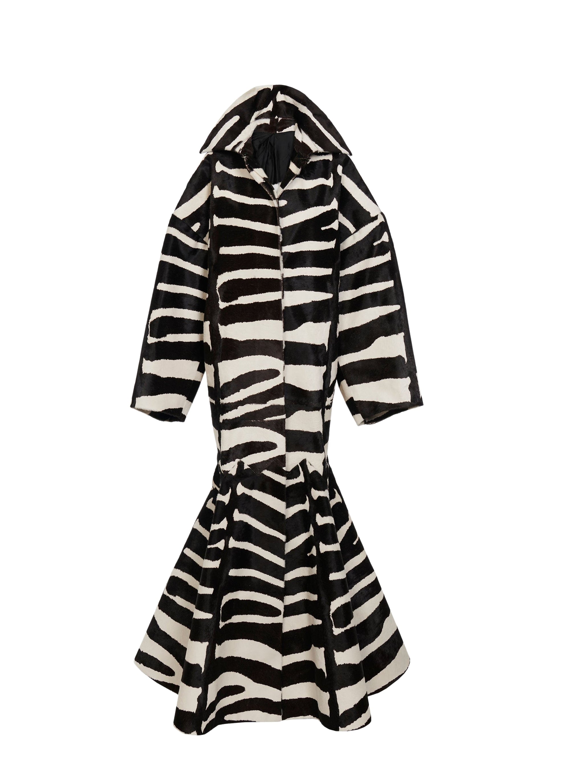 Manteau Maxi Zebra en cuir - Blanc & Noir