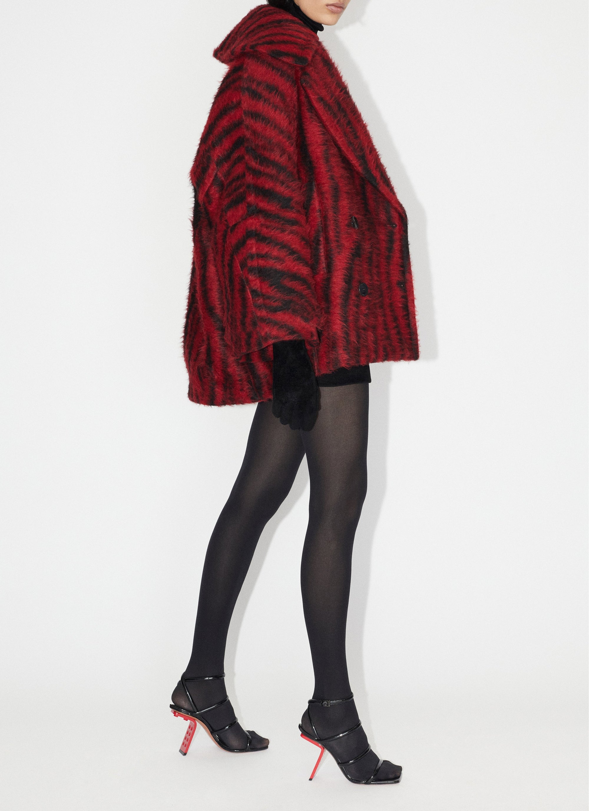 Caban à imprimé tigre en laine - Noir & Rouge