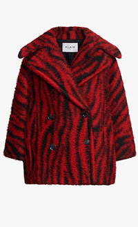 Caban à imprimé tigre en laine - Noir & Rouge