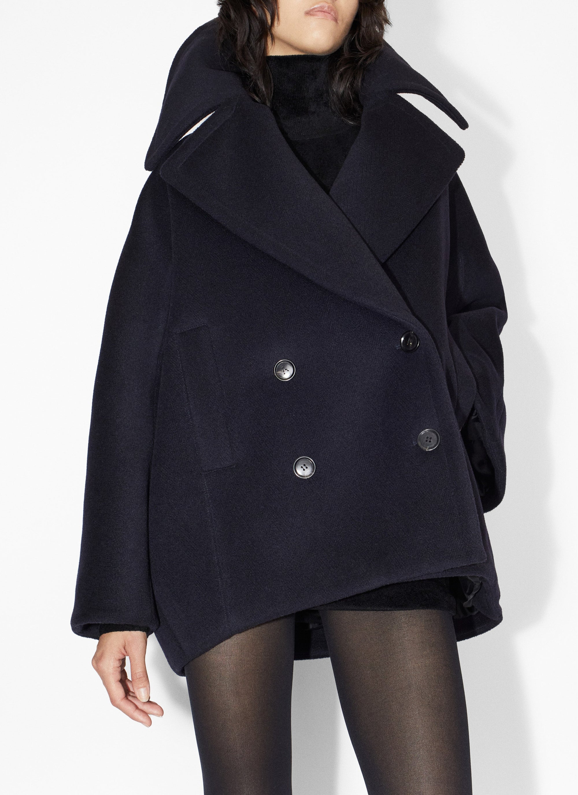 Oversized wool pea jacket - Navy