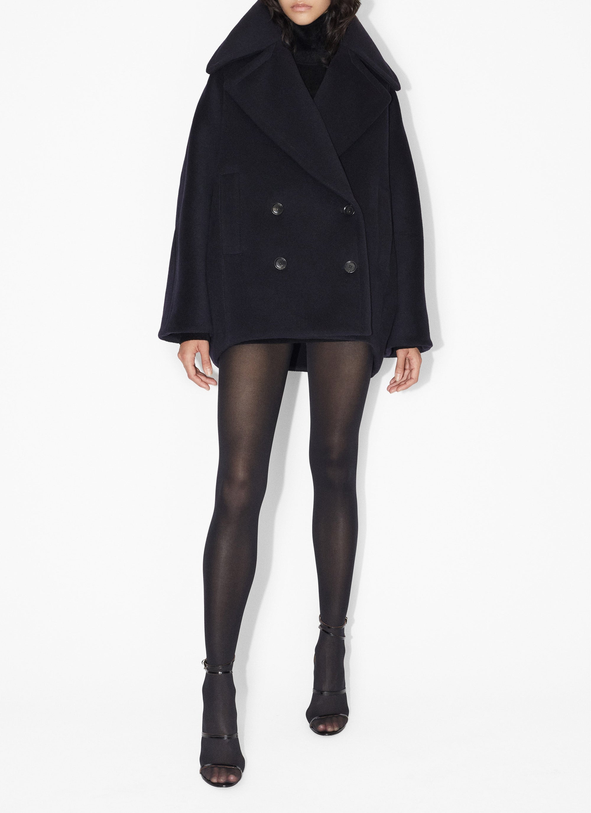 Oversized wool pea jacket - Navy