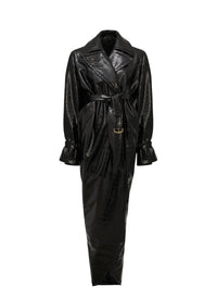 Trench-coat à motif croco embossé - Noir Alaïa