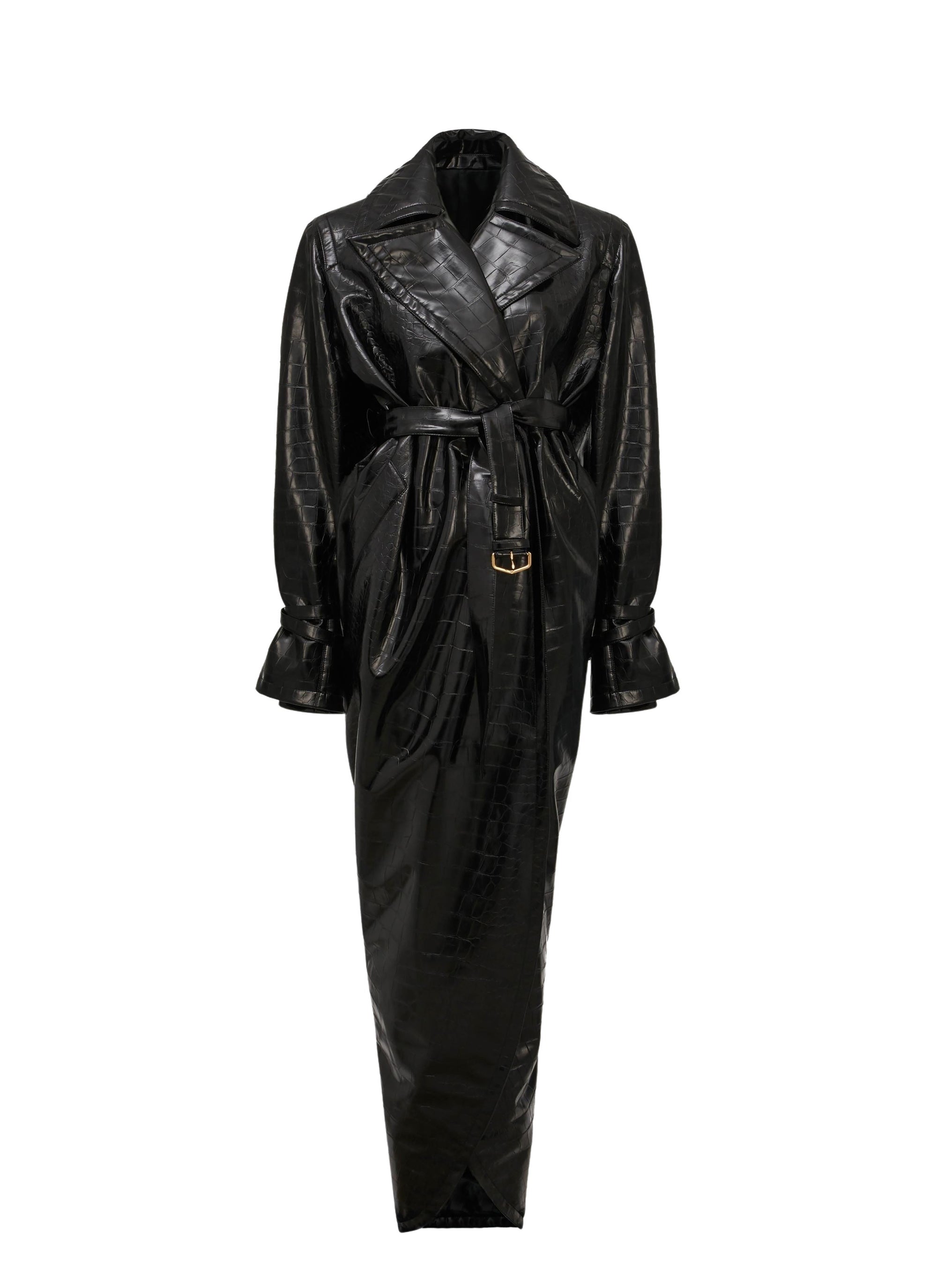 Trench-coat à motif croco embossé - Noir Alaïa