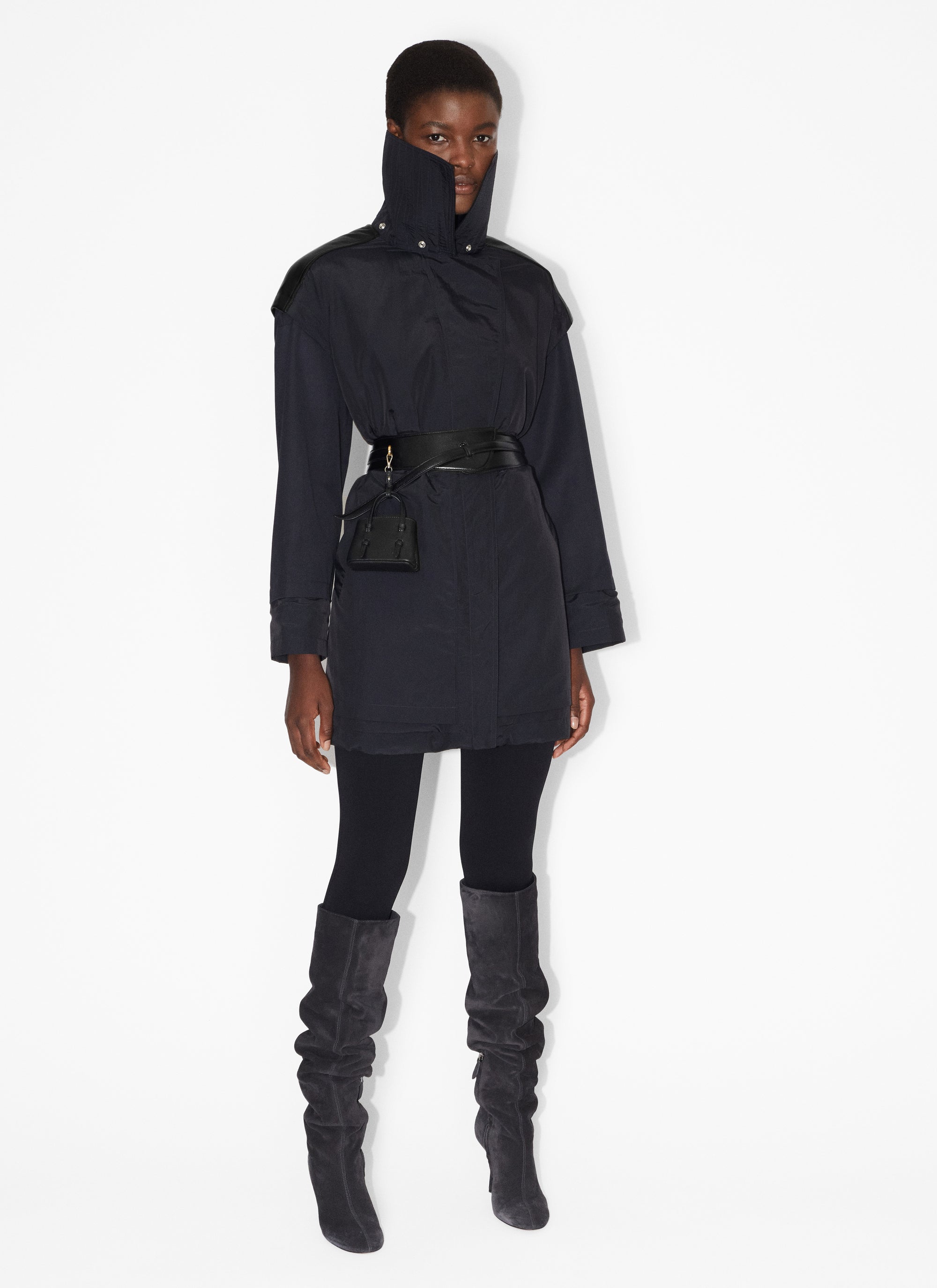 Silk blend drape parka - Dark blue