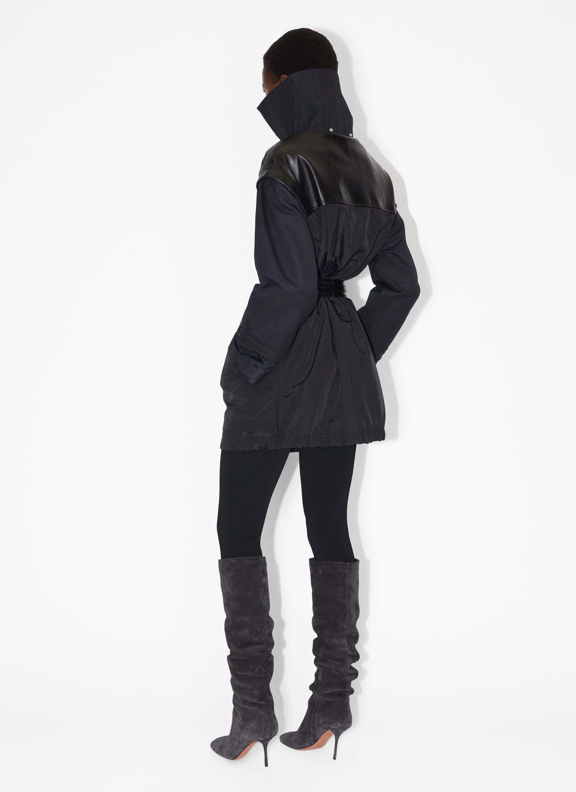 Silk blend drape parka - Dark blue