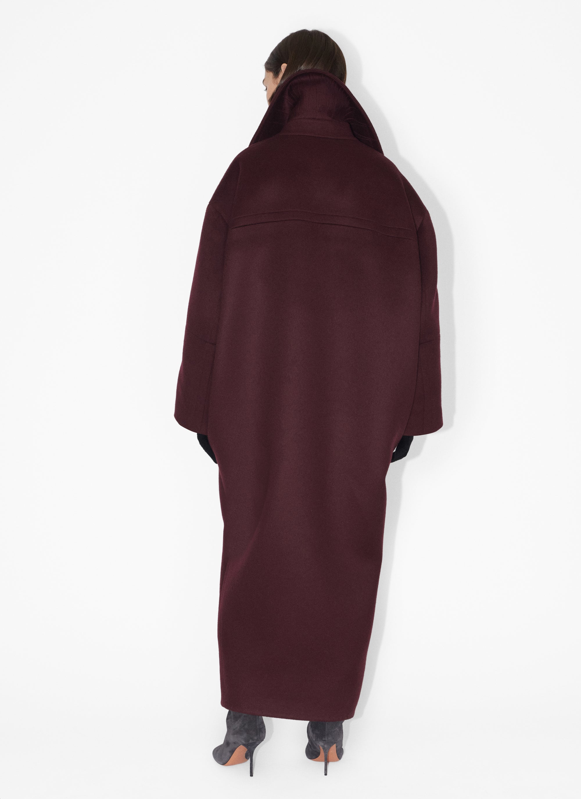 Manteau long en cachemire et laine - Burgundy