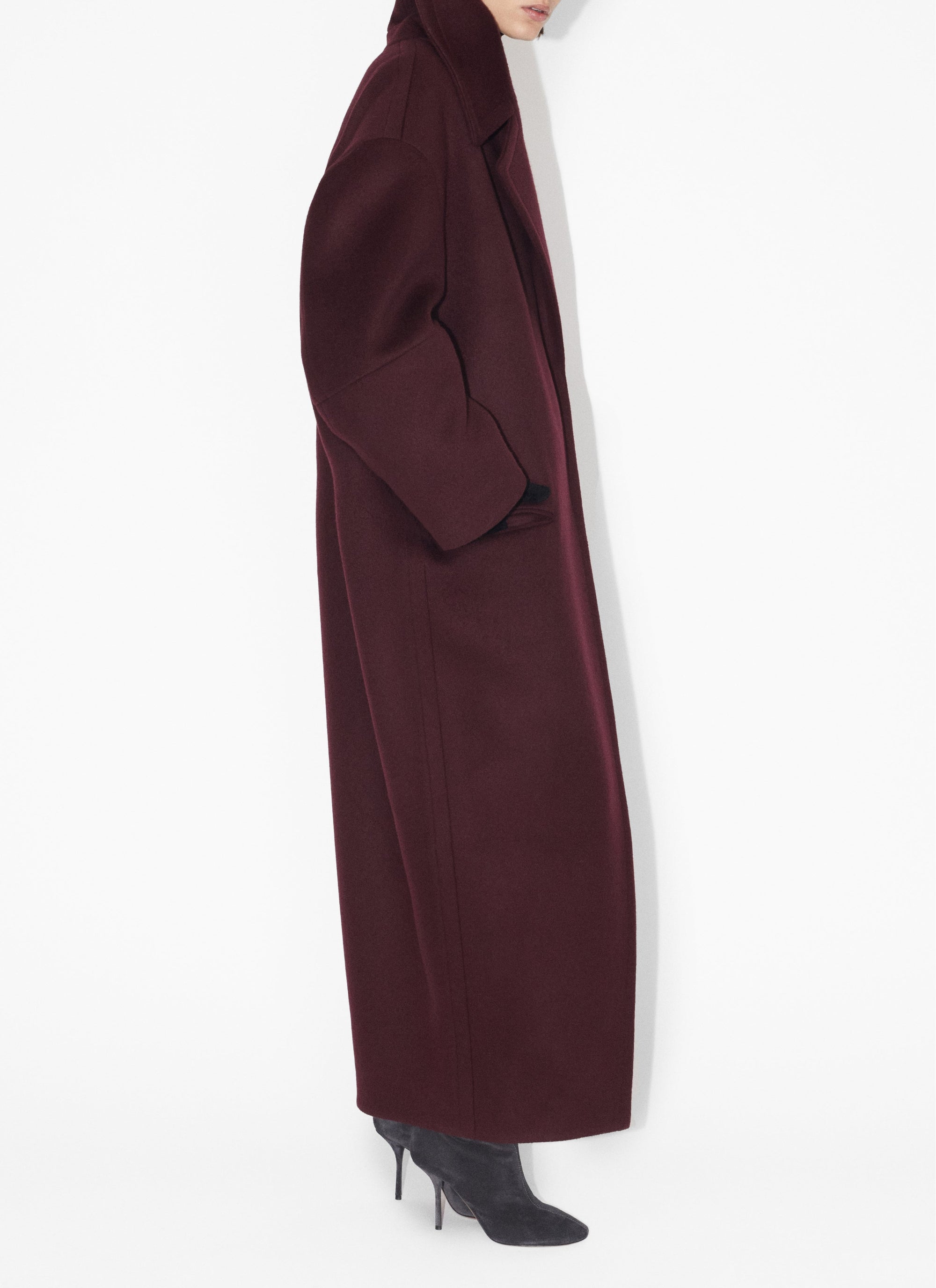 Manteau long en cachemire et laine - Burgundy