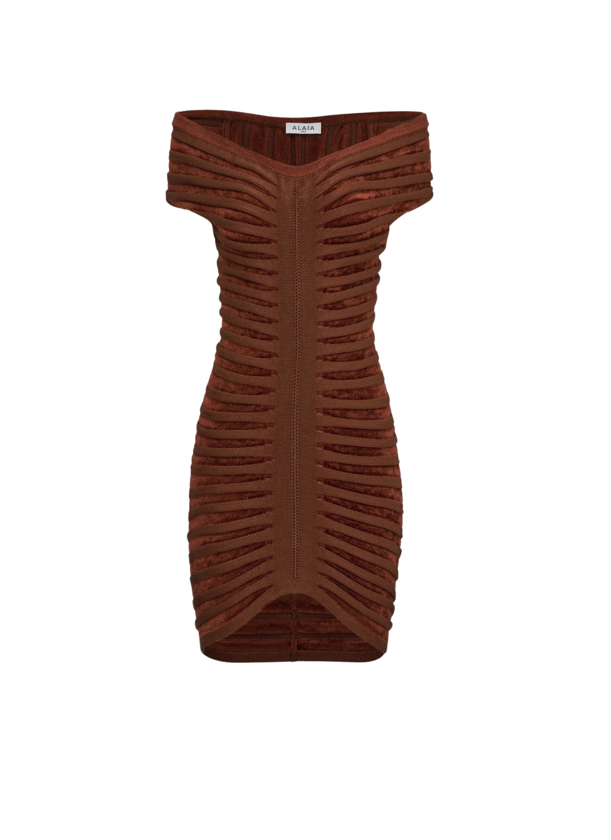 Robe ajustée en velours - Cognac