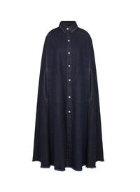 Shirt-effect cape in raw denim - Blue Denim